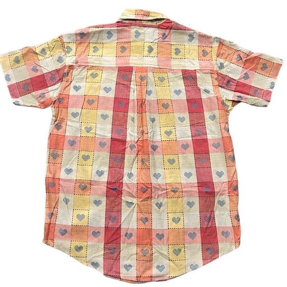 Vintage Krazy Kat 80s Button Down Shirt Heart Patchwork Size Medium Men NEW - Picture 2 of 7